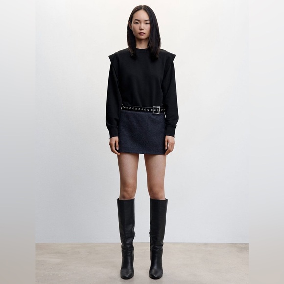 Mango Tops - Mango Quilted Panel Black Sweatshirt in L NWT